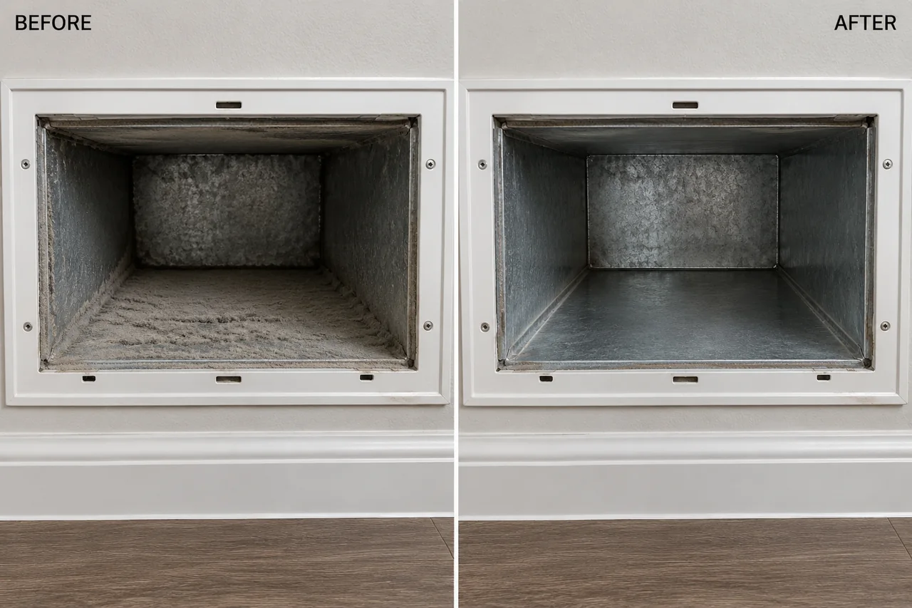 Illustrative return vent before and after dust removal